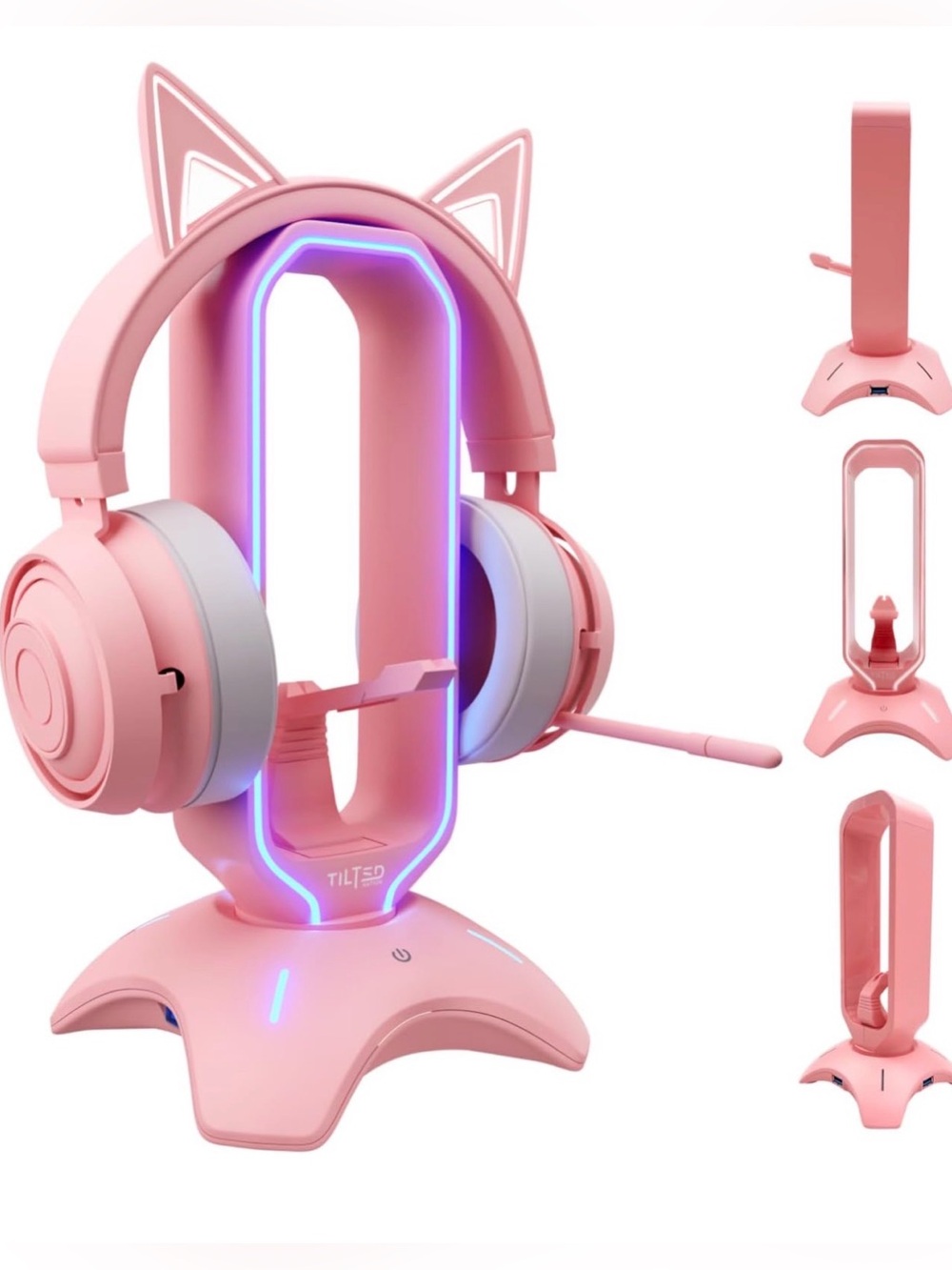 Tilted Nation Pink Headphone Stand with RGB, Mouse Bungee Holder